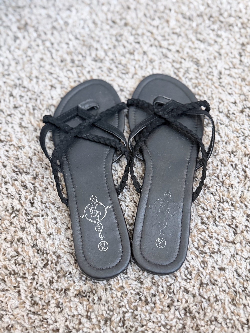 Sole Mates Braided Black Slide Sandals for Women